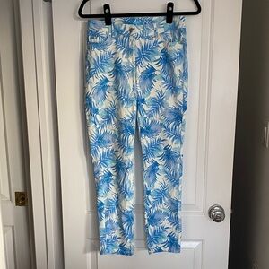 J. McLaughlin Lexi Jeans Slim Straight Leg Stretch Palm Blue White Pants Size 4